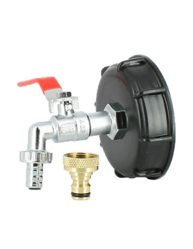 Raccord S100X8 pour cuve eau 1000 litres avec robinet laiton chromé 15 mm et nez de robinet 20x27 mm en laiton