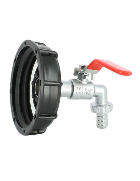 Raccord S100X8 pour cuve eau 1000 litres avec robinet laiton chromé 15 mm