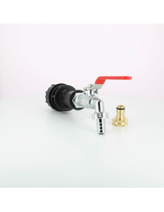 Robinet laiton chromé 15 mm  + Nez 20x27 - kit couplage cuve 2