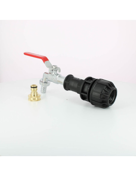 Robinet laiton chromé 15 mm  avec Nez de robinet 20x27 laiton pour kit de couplage de cuves