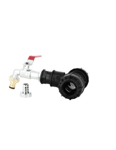 Kit couplage cuve - Raccord Té Ø32 mm + Robinet laiton chromé central + Nez 20/27 (type Gardena) 2