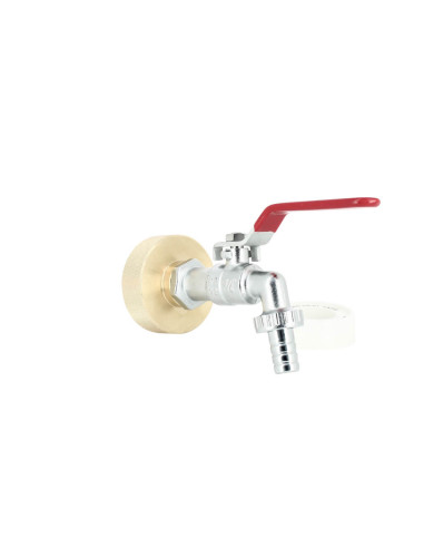 Robinet pour cuve IBC en laiton chromé 20x27 + embout tuyau arrosage