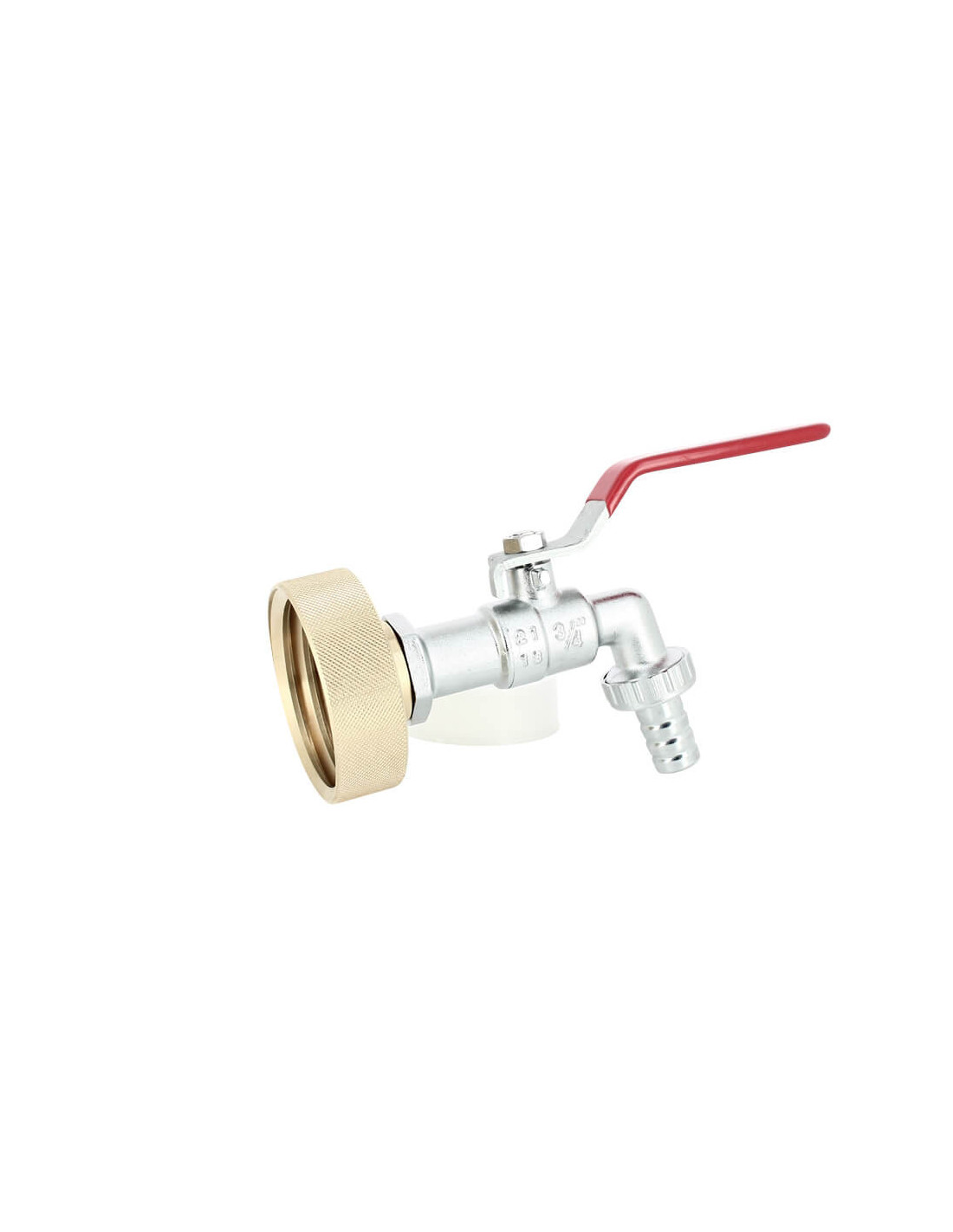 Robinet pour cuve IBC en laiton chromé 20x27 + embout tuyau arrosage