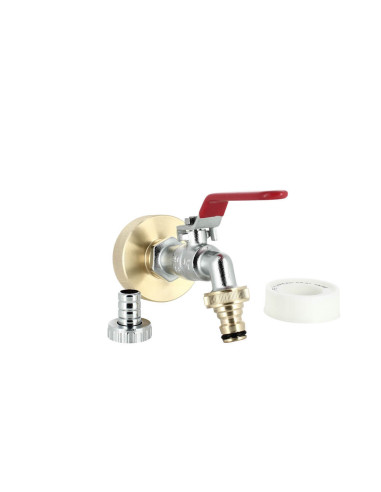 Raccord cuve S60X6 Laiton – Robinet laiton chromé 15 mm + Nez de robinet 20x27 laiton