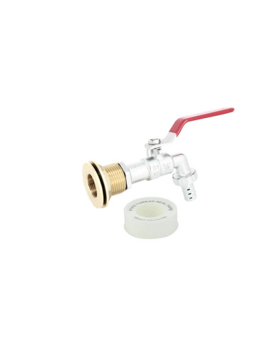 Passe-paroi laiton mâle 1'' - femelle 3/4'' avec robinet laiton chromé