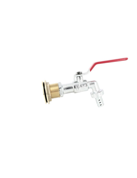 Passe-paroi laiton mâle 1'' - femelle 3/4'' avec robinet laiton chromé