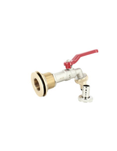 Passe-paroi laiton mâle 1'' - femelle 3/4'' avec robinet ECO + nez 20x27 2