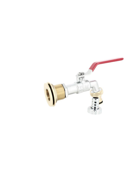 Passe-paroi laiton mâle 1'' - femelle 3/4'' avec robinet laiton chromé + nez 20x27