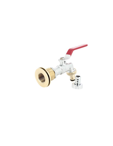 Passe-paroi laiton mâle 1'' - femelle 3/4'' avec robinet laiton chromé + nez 20x27