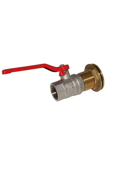 Passe-paroi mâle 1" - femelle 3/4" avec vanne 1/4 de tour laiton