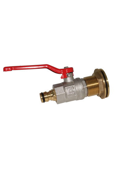 Passe-paroi mâle 1" - femelle 3/4" avec vanne 1/4 de tour laiton avec nez type Gardena