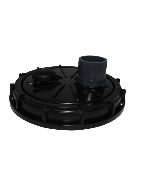 Couvercle diamètre 220 mm avec prise PVC droite 50/63 et évent