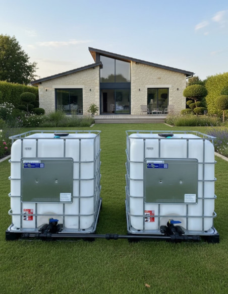 Pack 2 cuves IBC 1000 litres blanche RECO avec palette PE