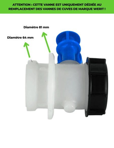 Mesures vanne à piston 2" - Sortie Mâle S60X6 - Joint PCP - Werit