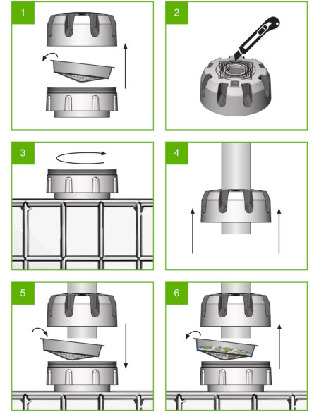 Notice d'installation du couvercle/collecteur pour cuve IBC de récupération d'eau de pluie