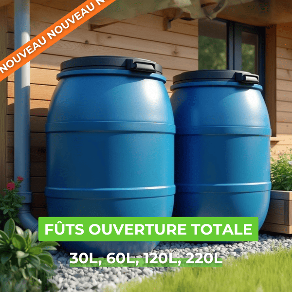 Fûts de 30 à 220 litres pour récupérer l'eau de pluie
