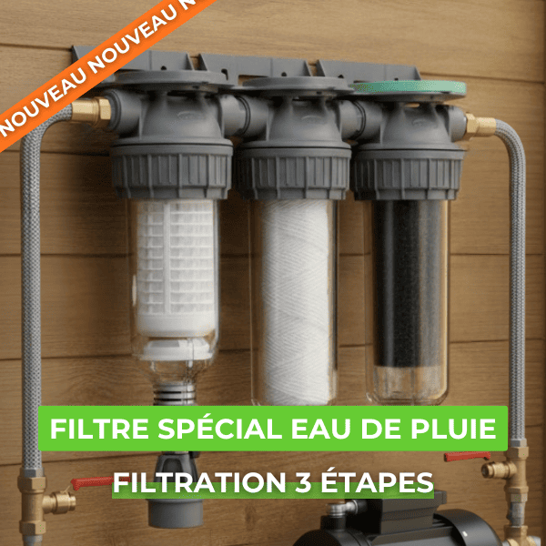 filtre en trois étape dédié à la filration de l'eau de pluie