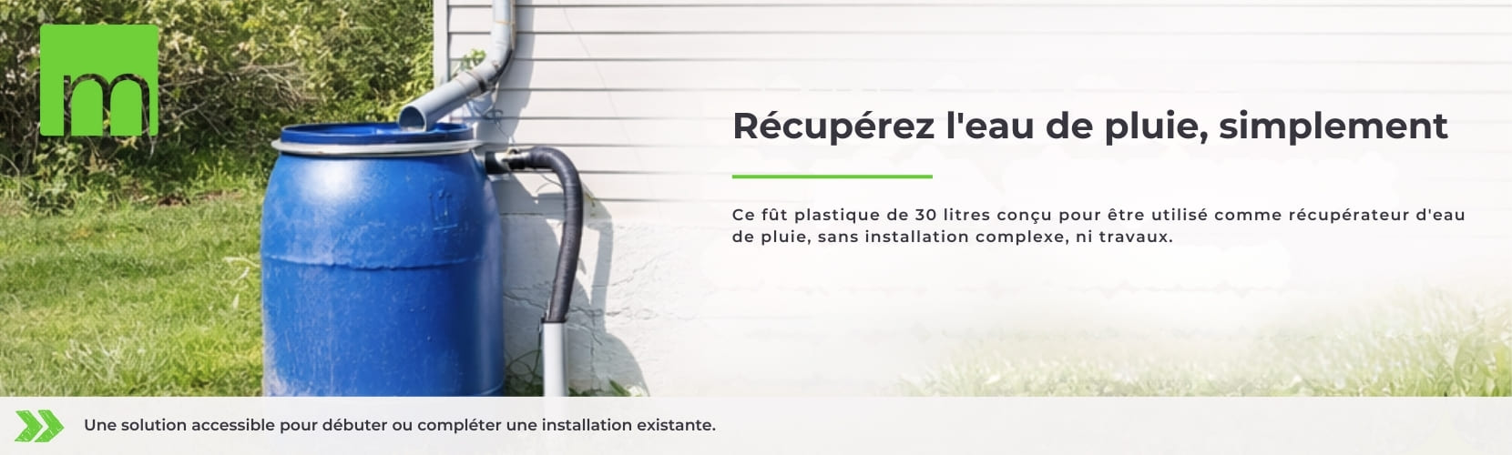 R&eacute;cup&eacute;ration d'eau de pluie avec un f&ucirc;t de 220L
